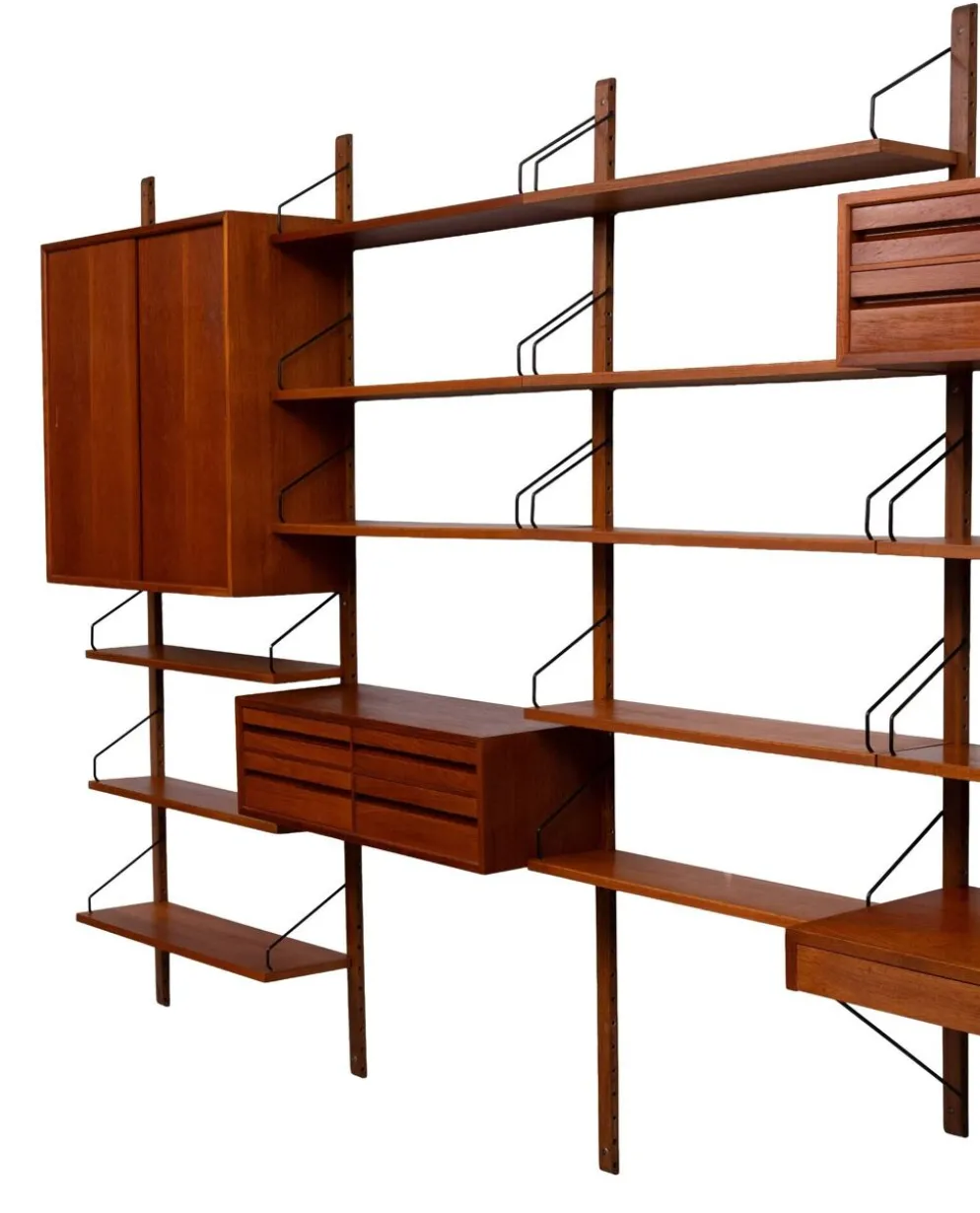 Système mural Royal Teak Poul Cadovius vintage des années 1960 avec 4 armoires