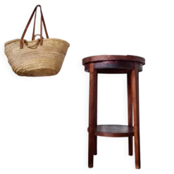 Table ancienne double plateaux ronds, sellette ou porte-plantes