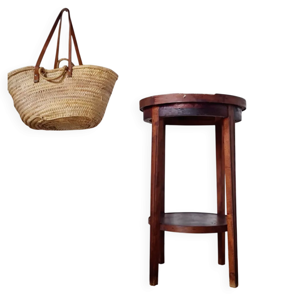Table ancienne double plateaux ronds, sellette ou porte-plantes