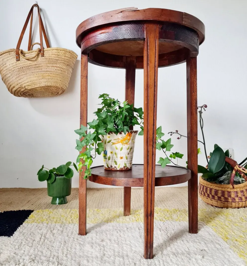 Table ancienne double plateaux ronds, sellette ou porte-plantes