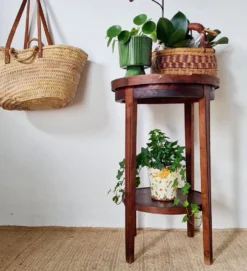 Table ancienne double plateaux ronds, sellette ou porte-plantes