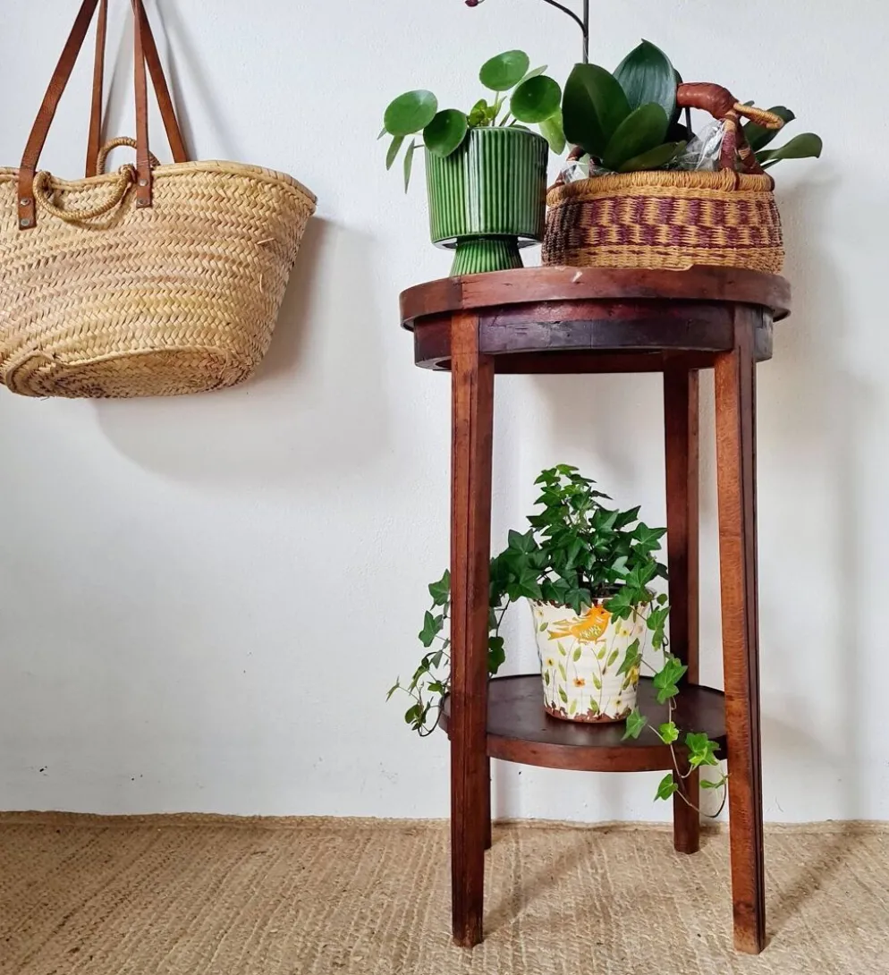 Table ancienne double plateaux ronds, sellette ou porte-plantes