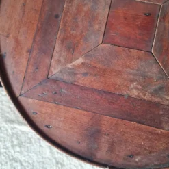 Table ancienne double plateaux ronds, sellette ou porte-plantes
