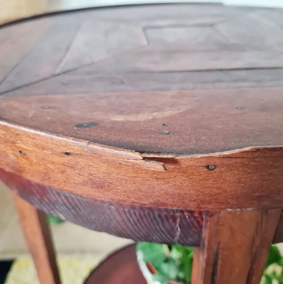 Table ancienne double plateaux ronds, sellette ou porte-plantes