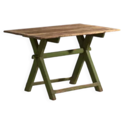 Table ancienne à tréteaux en bois de pin – Europe centrale, vers 1900