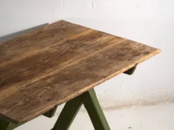Table ancienne à tréteaux en bois de pin – Europe centrale, vers 1900