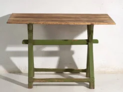 Table ancienne à tréteaux en bois de pin – Europe centrale, vers 1900