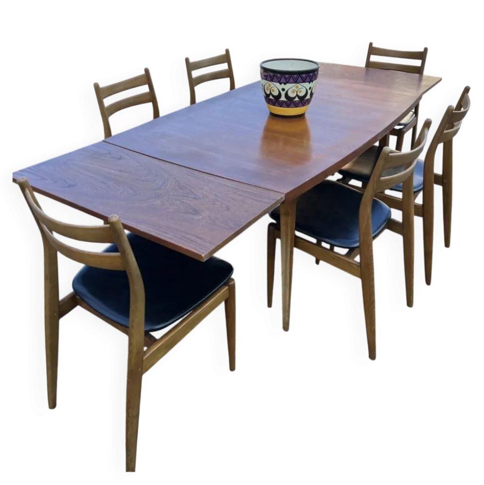 Table avec rallonges en teck, style scandinave, édition eros, vers 1960, dimensions 227x 90 cm