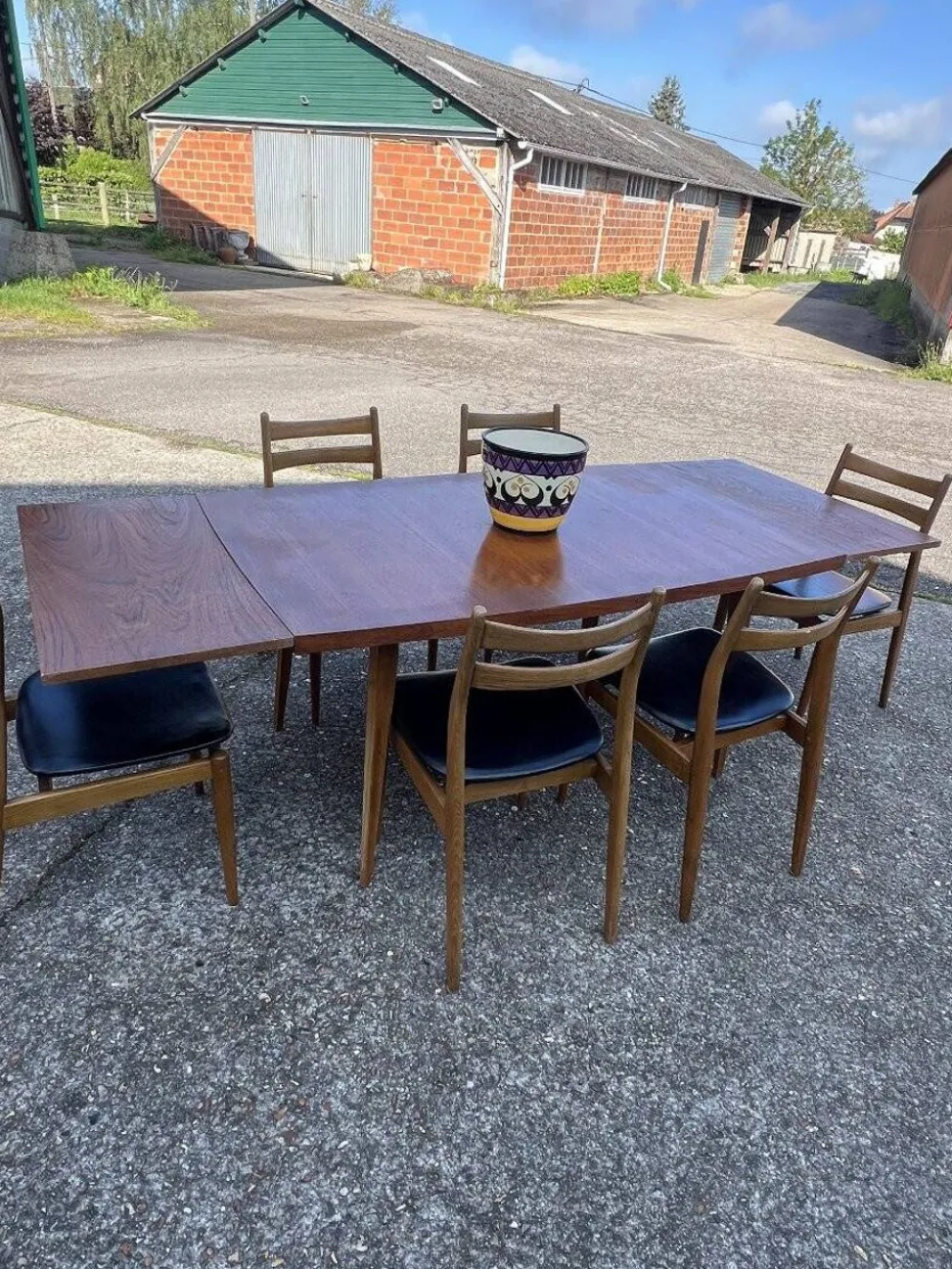 Table avec rallonges en teck, style scandinave, édition eros, vers 1960, dimensions 227x 90 cm