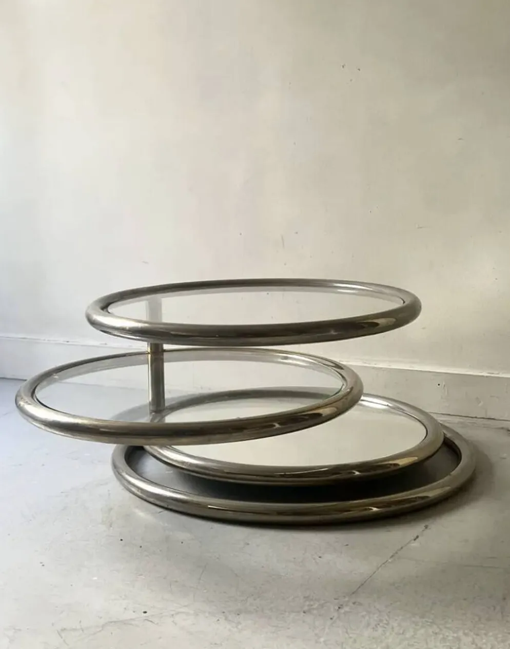 Table basse amovible en chrome, verre & miroir Milo Baughman, design 1970