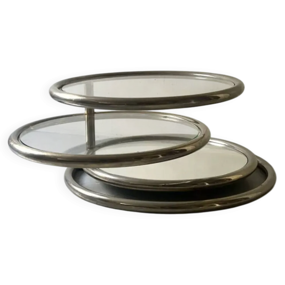 Table basse amovible en chrome, verre & miroir Milo Baughman, design 1970