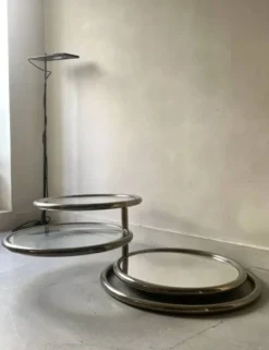 Table basse amovible en chrome, verre & miroir Milo Baughman, design 1970