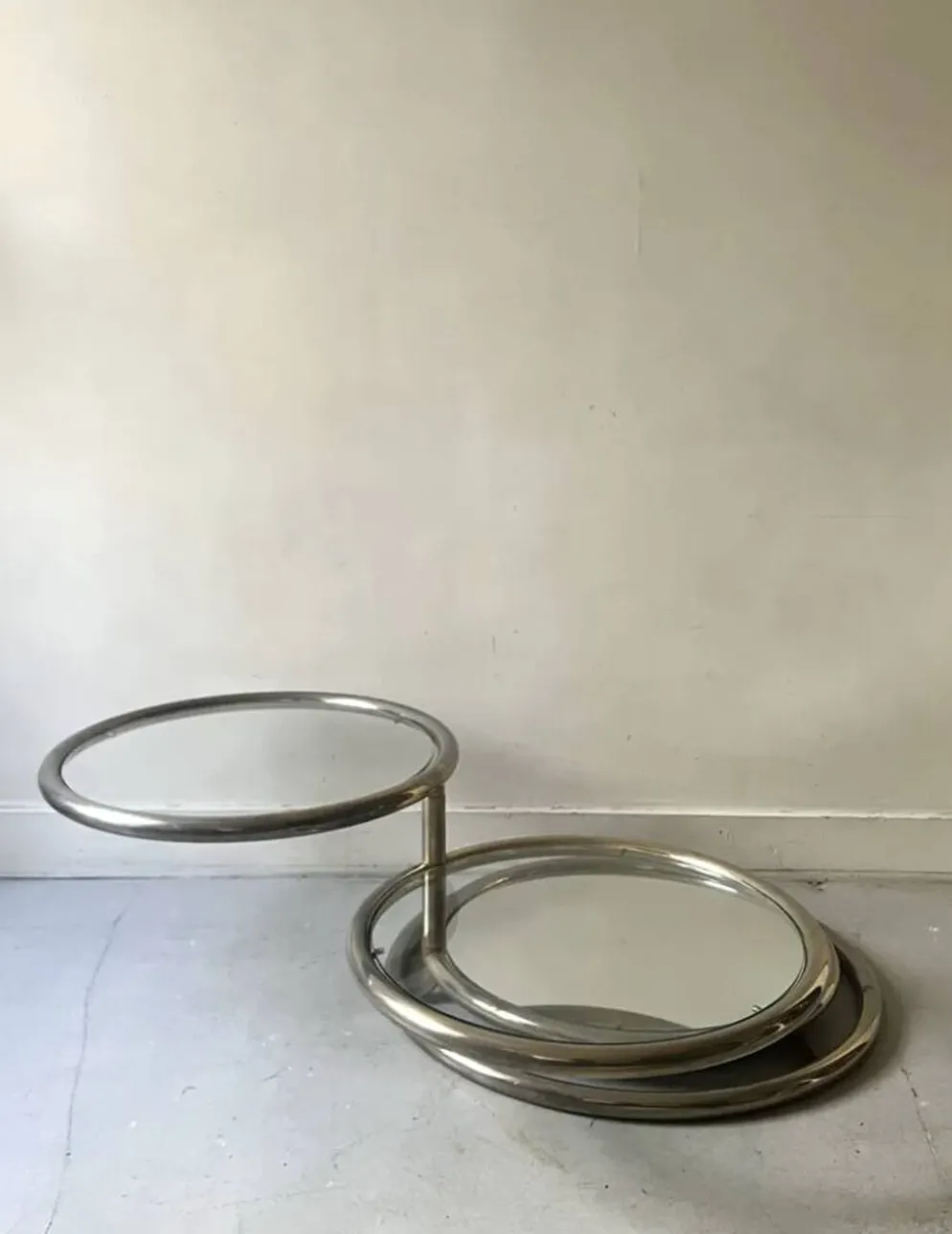 Table basse amovible en chrome, verre & miroir Milo Baughman, design 1970