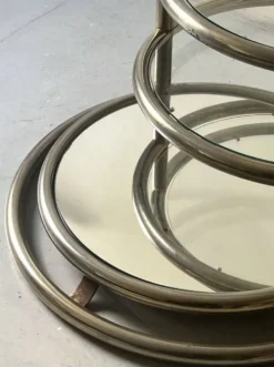 Table basse amovible en chrome, verre & miroir Milo Baughman, design 1970