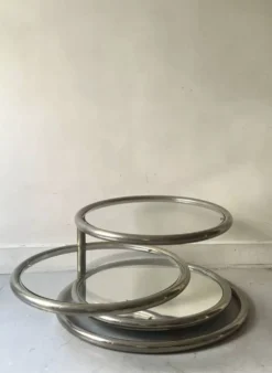 Table basse amovible en chrome, verre & miroir Milo Baughman, design 1970