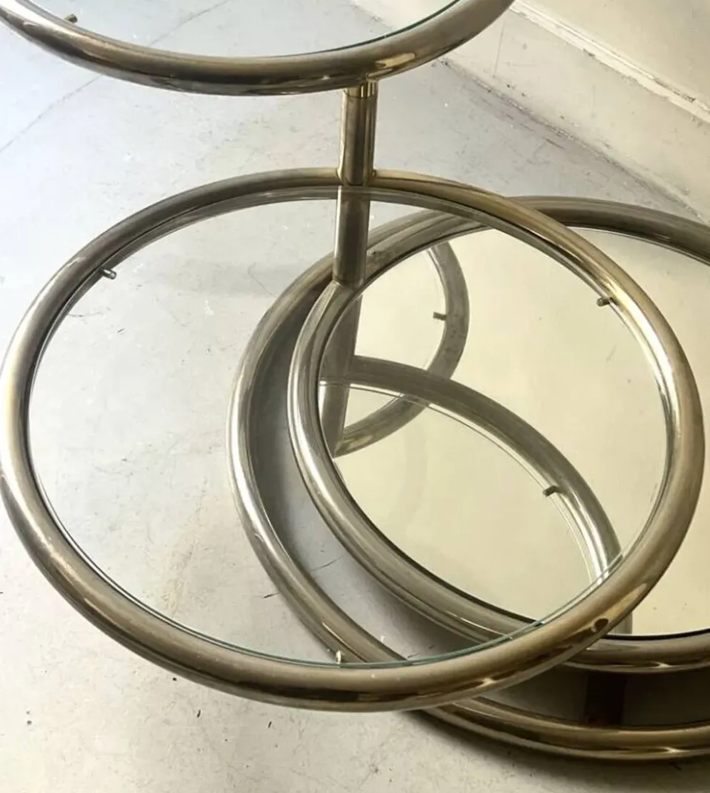 Table basse amovible en chrome, verre & miroir Milo Baughman, design 1970