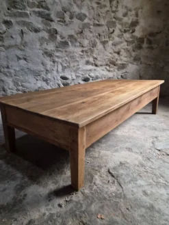 Table basse ancienne en chêne français – Table XXL de ferme du XIXe siècle
