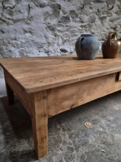 Table basse ancienne en chêne français – Table XXL de ferme du XIXe siècle