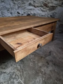 Table basse ancienne en chêne français – Table XXL de ferme du XIXe siècle