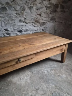 Table basse ancienne en chêne français – Table XXL de ferme du XIXe siècle