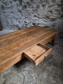 Table basse ancienne en chêne français – Table XXL de ferme du XIXe siècle