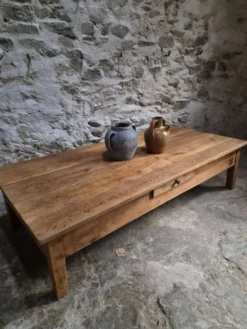 Table basse ancienne en chêne français – Table XXL de ferme du XIXe siècle
