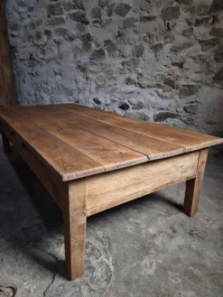 Table basse ancienne en chêne français – Table XXL de ferme du XIXe siècle