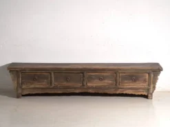 Table basse ancienne à tiroirs en bois de pin – Chine, vers 1900