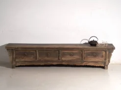 Table basse ancienne à tiroirs en bois de pin – Chine, vers 1900