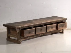Table basse ancienne à tiroirs en bois de pin – Chine, vers 1900