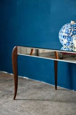 Table basse Art Déco miroir biseauté années 40 bohème chic