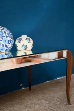 Table basse Art Déco miroir biseauté années 40 bohème chic