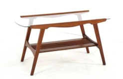 Table basse avec verre et porte-revues - design néerlandais des années 50
