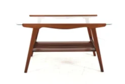 Table basse avec verre et porte-revues - design néerlandais des années 50