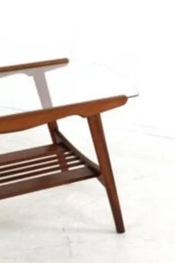 Table basse avec verre et porte-revues - design néerlandais des années 50
