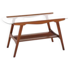 Table basse avec verre et porte-revues - design néerlandais des années 50