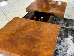 Table basse bar en Loupe d’orme maison Lancel vintage 1970