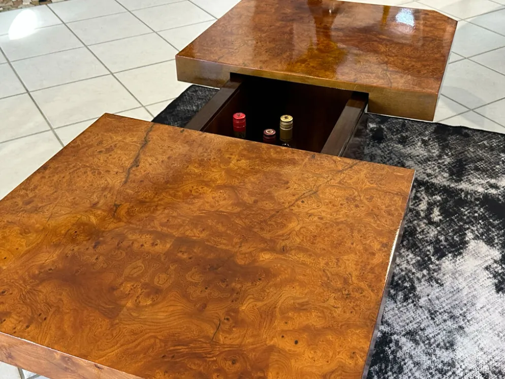 Table basse bar en Loupe d’orme maison Lancel vintage 1970