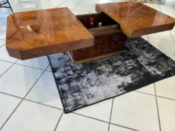 Table basse bar en Loupe d’orme maison Lancel vintage 1970