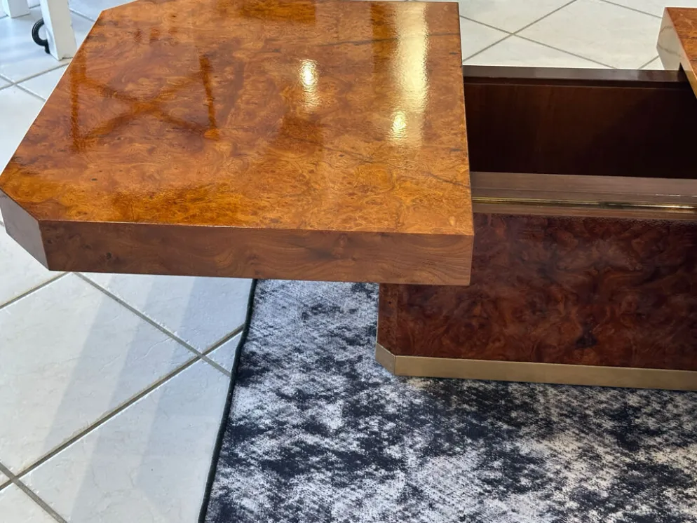 Table basse bar en Loupe d’orme maison Lancel vintage 1970