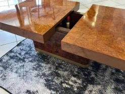 Table basse bar en Loupe d’orme maison Lancel vintage 1970