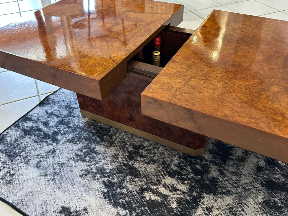 Table basse bar en Loupe d’orme maison Lancel vintage 1970