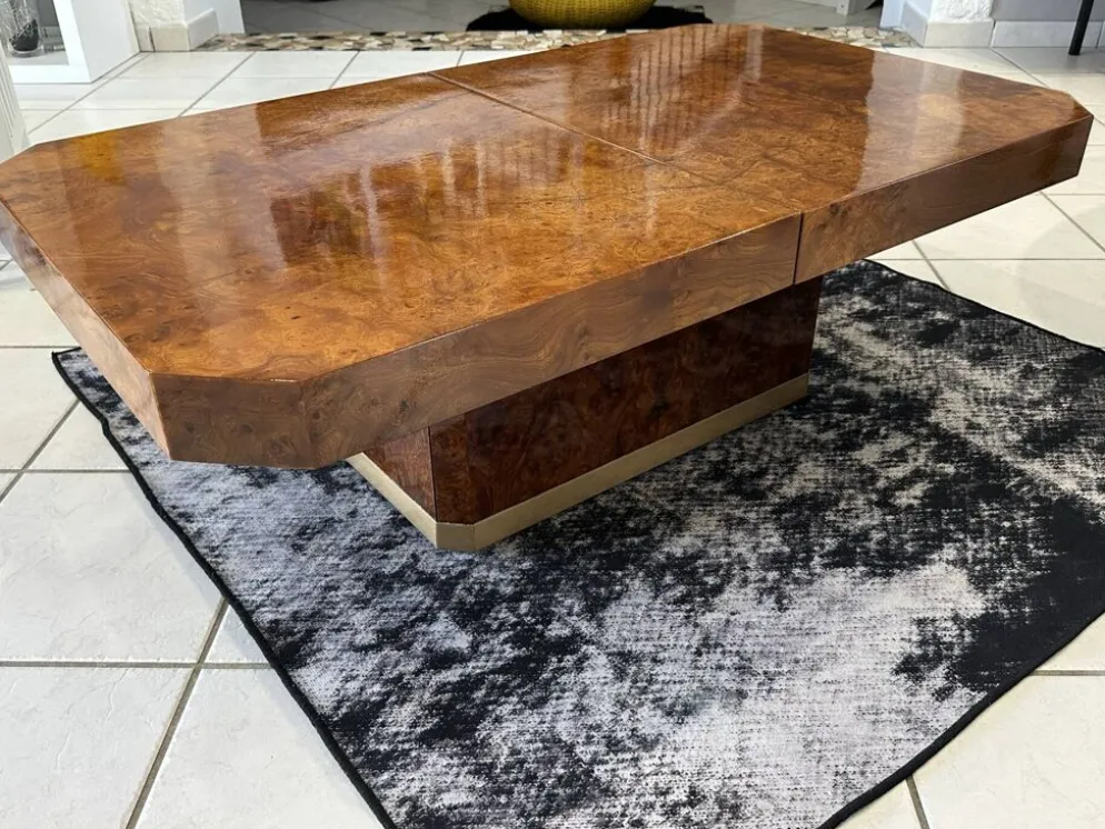 Table basse bar en Loupe d’orme maison Lancel vintage 1970