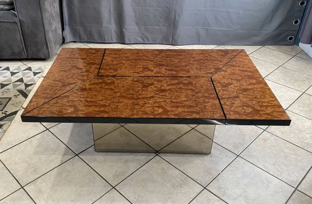 Table basse bar loupe d’orme de Paul Michel pour Roche Bobois vintage 1980