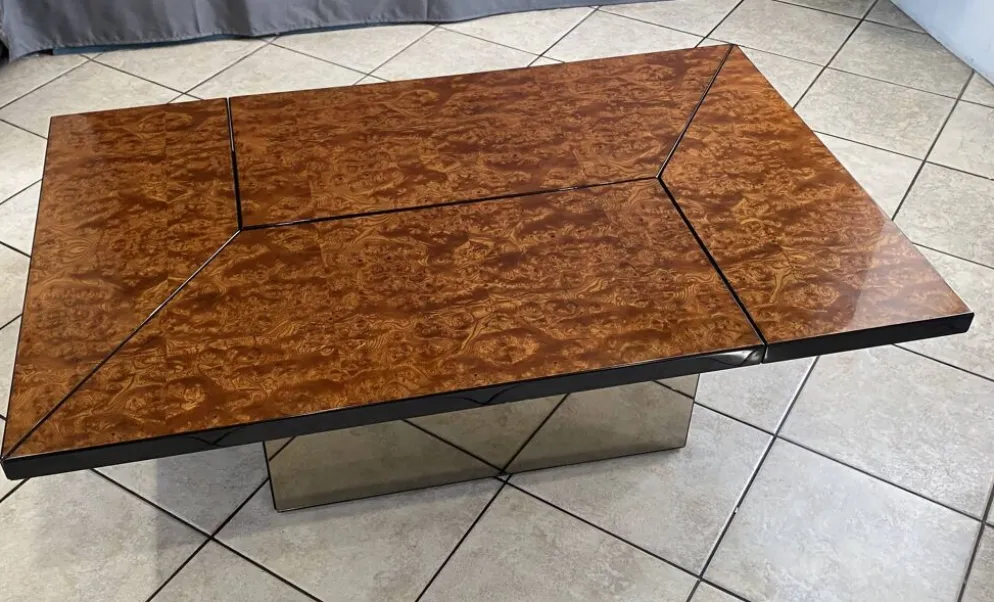 Table basse bar loupe d’orme de Paul Michel pour Roche Bobois vintage 1980