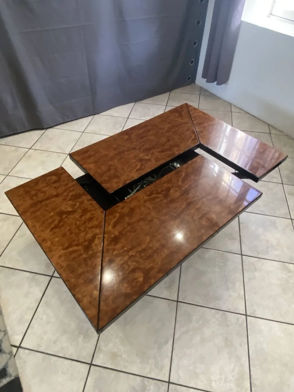 Table basse bar loupe d’orme de Paul Michel pour Roche Bobois vintage 1980