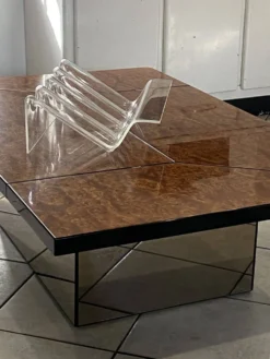 Table basse bar loupe d’orme de Paul Michel pour Roche Bobois vintage 1980