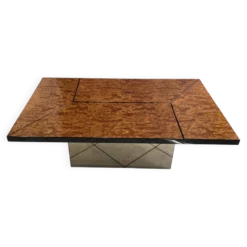 Table basse bar loupe d’orme de Paul Michel pour Roche Bobois vintage 1980