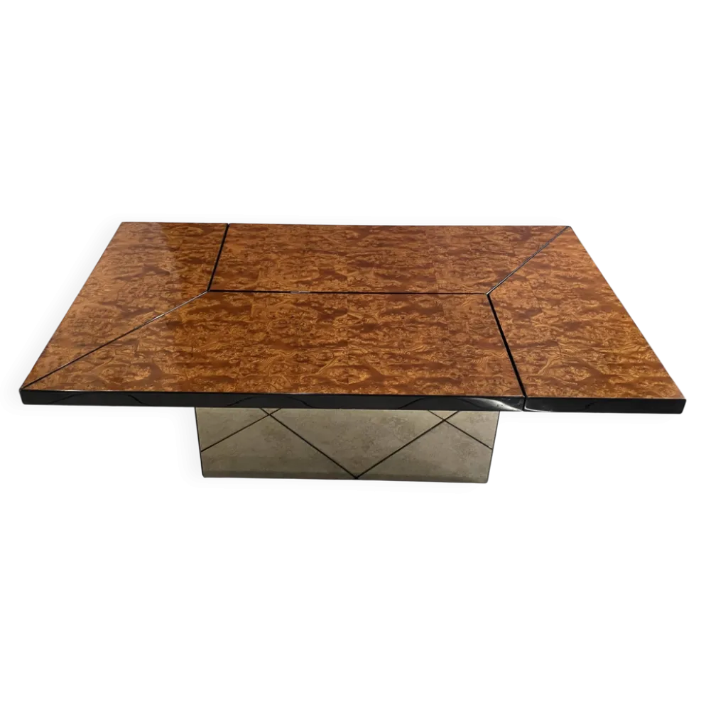 Table basse bar loupe d’orme de Paul Michel pour Roche Bobois vintage 1980