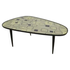 Table basse basse mid-century en formica et bois, Allemagne 1970